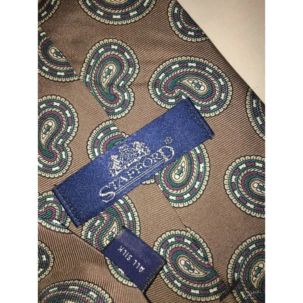 NOS Stafford Brown with All Over Paisley Pattern Silk Neck Tie‎ 58